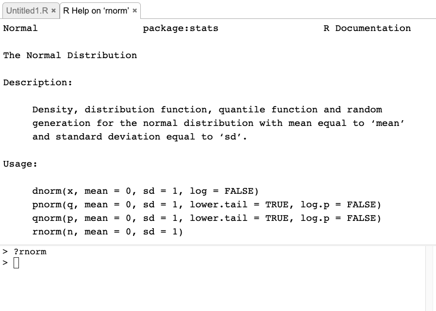 A screenshot of the editor component showing built-in R documentation